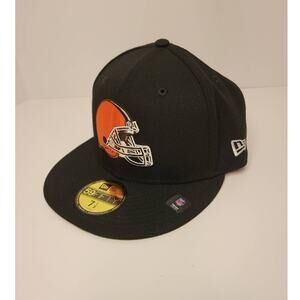 NWT Black New Era 59FIFTY Cleveland Browns Helmet Logo Fitted Hat Cap Sz 7 1/8
